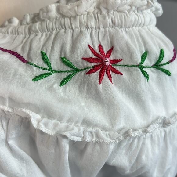 Vintage Floral Embroidery Tier Mini Skirt White 100% Cotton Ruffles Medium - Picture 3 of 8